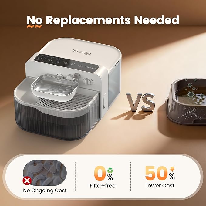 No-Filter Wireless Cat Water Fountain, 3.5L Stainless Steel Pet Fountain for Cats & Dogs – Wastewater Separation, Auto Refill, Ultra-Quiet 3000mAh Battery, Indoor Smart Water Dispenser