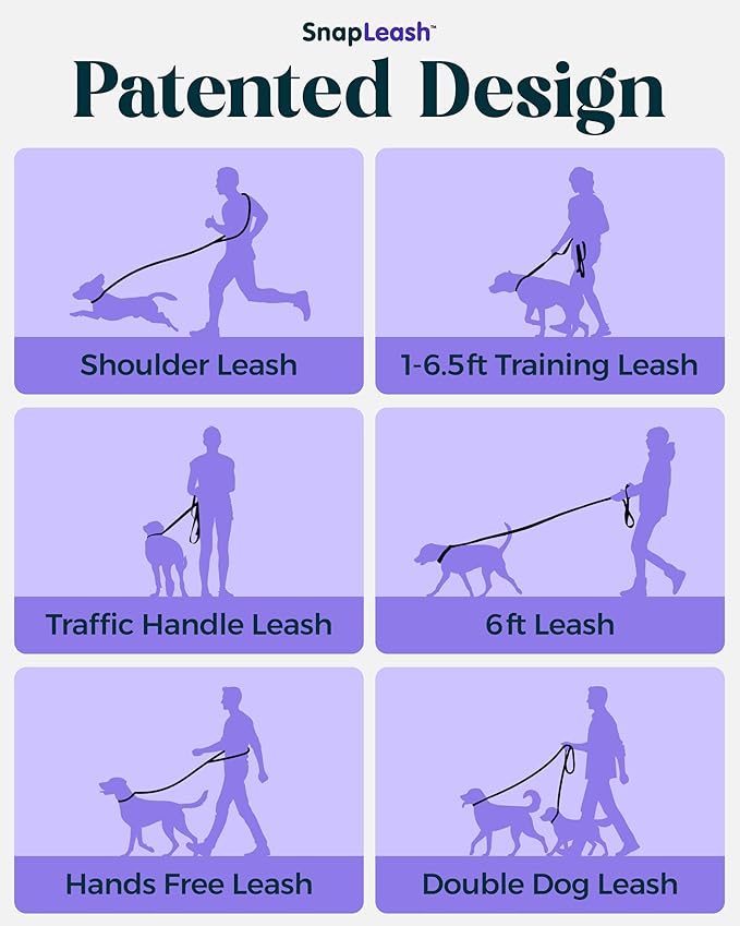 Hands-Free Dog Leash Training Running Snapleash, Waist & Shoulder Lead for Walking, Traffic Lead, Dual Pet Leash Adjustable for Large, Medium and Small Dog Breeds (Black, Small (5/8in x 7.5ft))