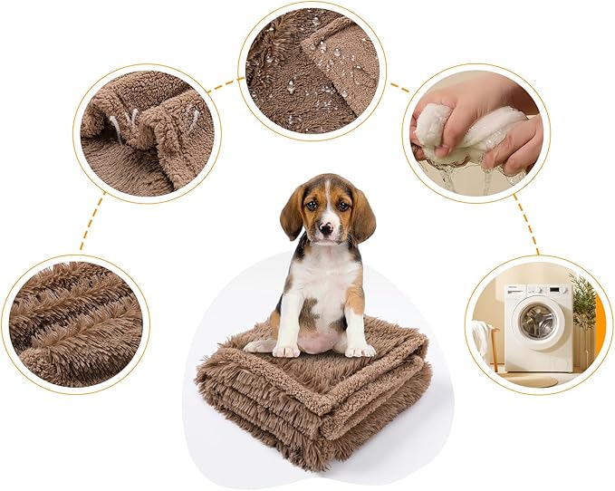 Waterproof Calming Dog Bed Covers Pets Blanket for Large Dogs Cats Brown Fluffy Long Faux Fur Pet Blankets Reversible Couch Sofa Cover Washable Love Bed Mats(Brown,XL-85x57in)