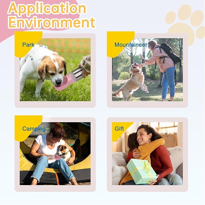 Portable Dog Water Bottle, 14 OZ, Stainless Steel Leak Proof Puppy Water Dispenser with Drinking Feeder for Pets Travel, Walking, Hiking and Outdoor Activities