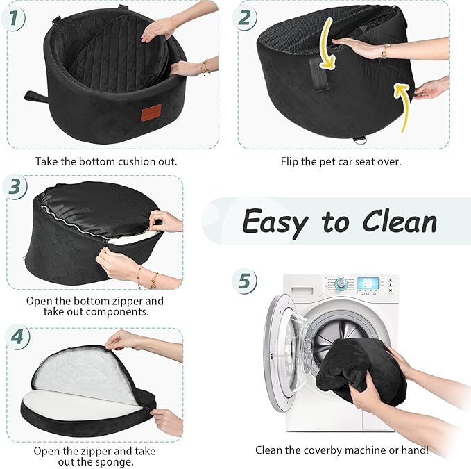 Dog Car Seat for Small Dogs Up to 30 Lbs,Ultra Soft Fabric Fill in Comfy Memory Foam,Happy Pet Ride,2 Safety Dog Leashes,Fully Detachable and Washable,Anti Slip Base(Black)