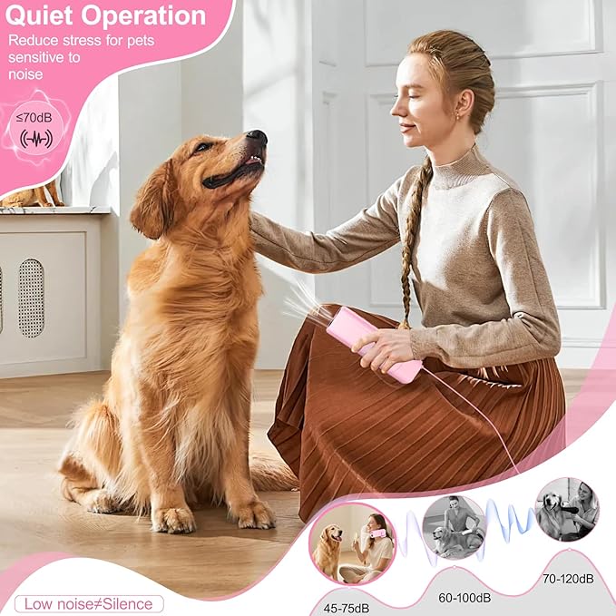 Pet Hair Dryer, Neck-Hanging Dog Dryer for Pet Grooming with 3 Speeds 4 Temp, Dog Blow Dryer for Small to Medium Pets with Stand, for Pet Salon Grooming,Powerful Airflow for Rapid Drying (Pink)