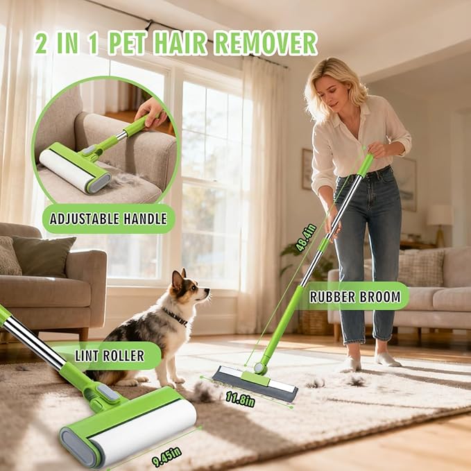 MXF Pet Hair Remover Kit - Including Carpet Rake & Large Lint Roller, 2 in 1 Pet Hair Removal Tool Cat Dog Fur Rakes Scraper Carpet Broom for Carpets, Rugs, Mats, Pet Beds