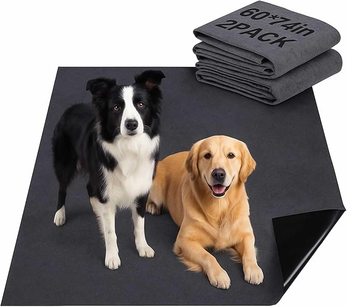 2 Pack Extra Large 60"x74" Reusable Dog Mat Jumbo Waterproof Absorbent Non-Slip Pee Pads Machine Washable Playpen Mat for Training, Whelping, Incontinence, Crate/Kennel Use (Dark Grey) Shinylin