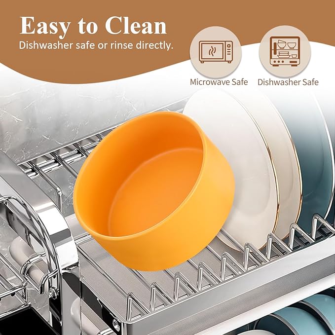 Yellow Ceramic Elevated Raised Cat Bowl with Wood Stand No Spill Pet Food Water Feeder Cats Small Dogs