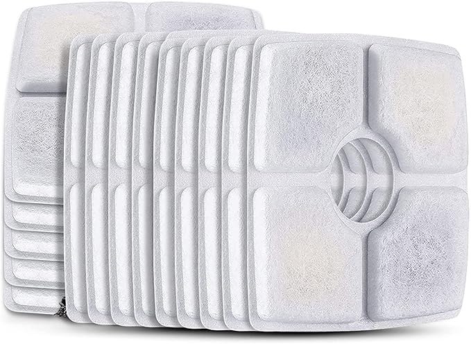 Cat Water Fountain Filters, 16 Pack Replacement Filter Fit for Top Square 84oz/2.5L Cat Pet Fountain, 3 Filtration System.Not compatible with 95oz/2.8L Pet Fountain