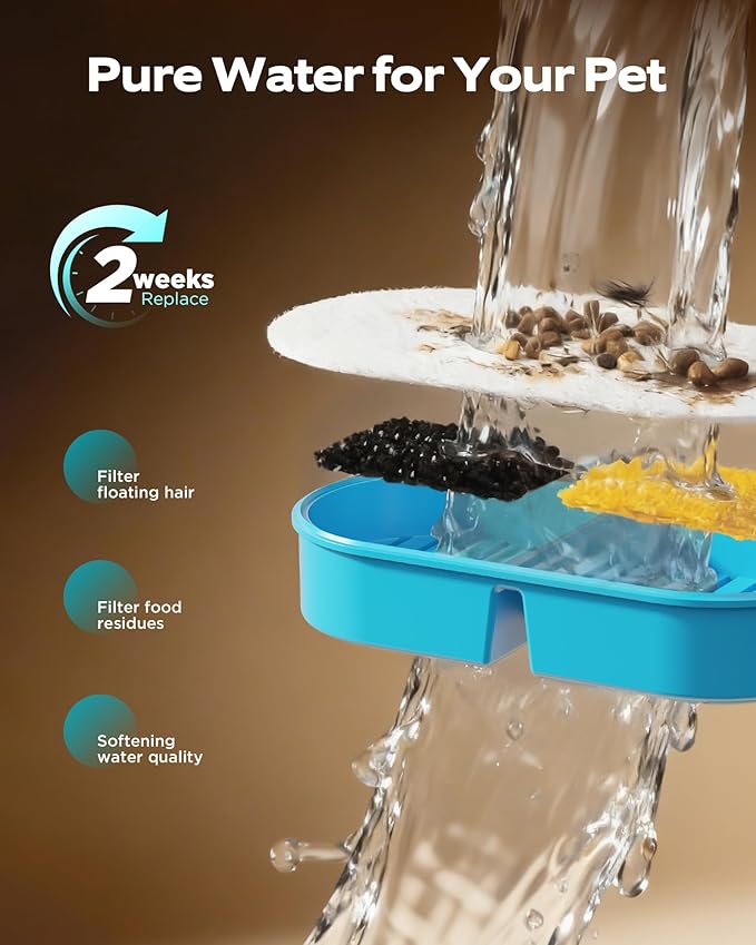 Cat Water Fountain Battery Operated: Wireless Cat Fountain with Motion Sensor - 88oz/2.6L Cordless Pet Dispenser for Cats Indoor - Automatic Quiet Waterer for Small Animal with 6 filters and 3 sponges