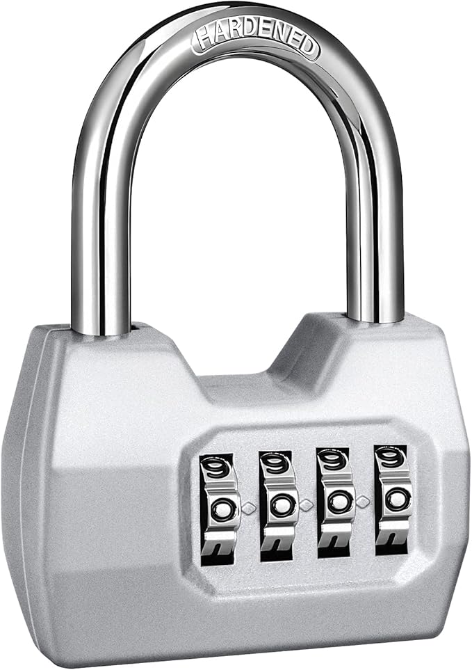 1 Pack disecu 4-Digit Combination Lock, Waterproof Outdoor Padlock for School Gym Locker, Fence, Gate, Shed, Storage Unit (Silver)