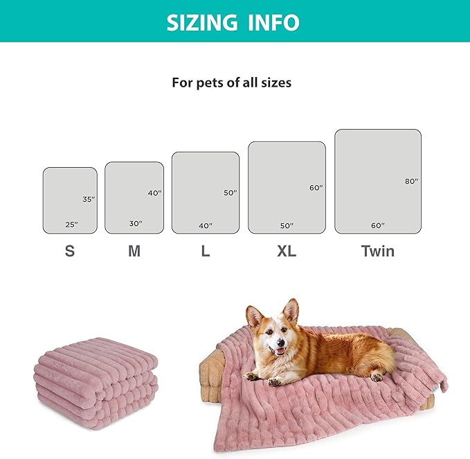 Waterproof Dog Blanket, Luxury Plush Washable Medium Dogs Blankets for Dog Bed, Super Soft Calming Pet Blanket for Indoors (Pink, 30"x40")