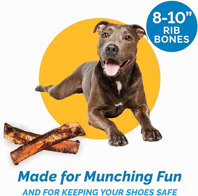 123 Treats Dog Bones for Dogs, 100% Natural Rib Bone Beef Chews from Grass Fed Cattle 7-9" (8 Count) Dog Treats and Breeds, Tasty Long Lasting Chews