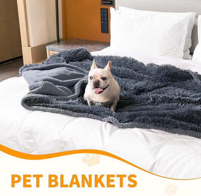 Waterproof Pets Blankets for Dogs 57x40in Calming Cat Blanket for Bed Couch Sofa Cover Protector Washable Long Faux Fur Pet Throw Blanket for Puppy Reversible Furniture Protection Mats (Gray,M)