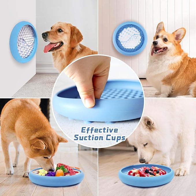 Dog Lick Bowl, Non-Slip Dog Slow Feeder Licking Mat Treat Dispenser, Interactive and Enrichment Toys, Boredom & Anxiety Reducer, BPA Free Silicone (Light Blue, Large)
