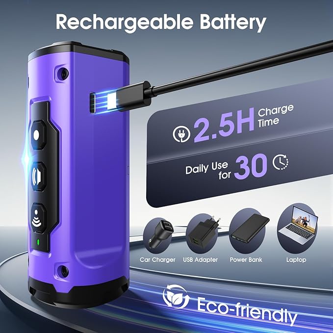 1-Touch Dog Bark Deterrent Devices with 3 Sonic Heads,Portable 50ft Range Anti Barking Device for Dogs,Rechargeable & Safe Dog Training Tool with Flashlight,Helps Improve Dog's Behavior Purple