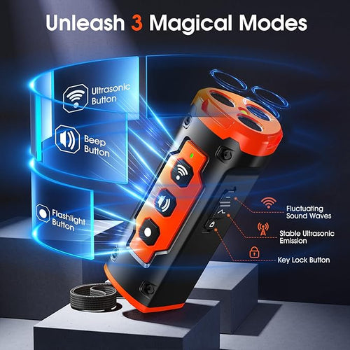 1-Touch Dog Bark Deterrent Devices with 3 Sonic Heads,Portable 50ft Range Anti Barking Device for Dogs,Rechargeable & Safe Dog Training Tool with Flashlight,Helps Improve Dog's Behavior Orange