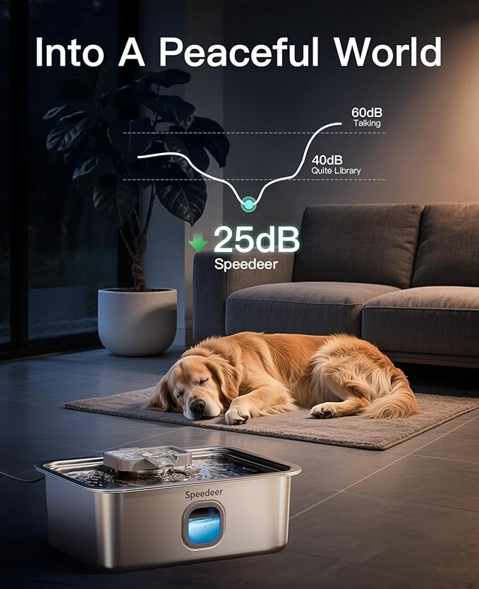 4Gal/15L Dog Water Fountain for Large Dogs, Stainless Steel Large Pet Drinking Fountain, Automatic Dog Water Bowl Dispenser with Deeper & Wider Drinking Area, Multi-Filtration, Ultra-Quiet, 6 Filters