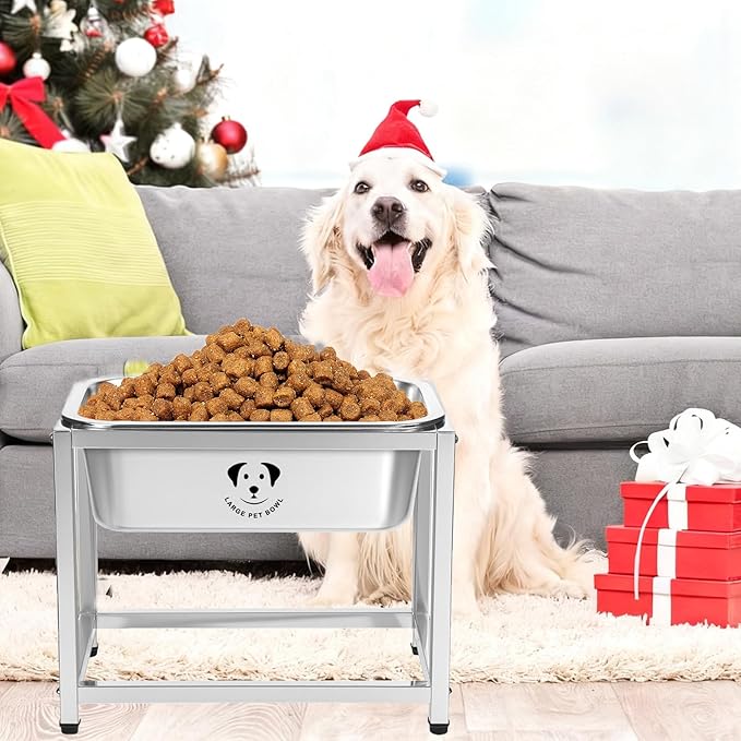 1.25 Gallon Elevated Large Dog Water Bowl, 10.23" Raised Stainless Steel Bowl for Medium Large Breed, Elevated Dog Water Bowl with Full Metal Stand, Easy to Clean and Assemble for Indoor Outdoor