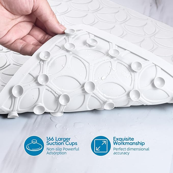 WRISIN Bathtub Mat Non Slip with Suction Cups - 100% Rubber Bathroom Mat Textured for Bath Tub Shower Safety - Soft on Touch - BPA/PVC Free - Pet Dog Bath Mat - Machine Washable - 16 × 28 Inch（White）