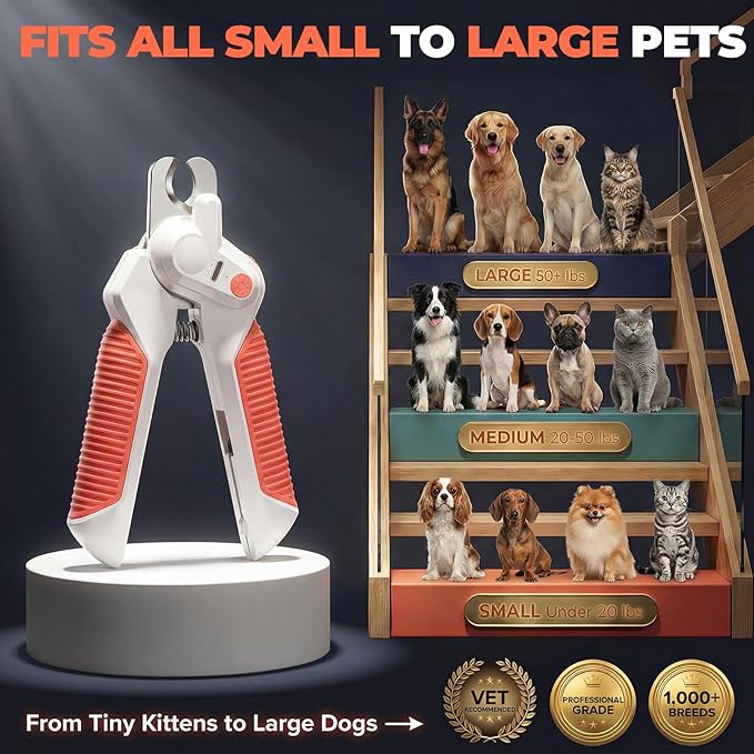 Dogs & Cats Nail Clippers with Light – Safety Guard Pet Nail Trimmer Reveals The Quick, Stainless Steel Blades, Beginner Friendly Grooming Tool for Home Use, Suitable for Small, Medium & Large Pets