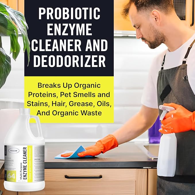 Multi-Purpose Probiotic Enzyme Cleaner, Made in USA - Stain and Odor Remover - Concentrated - Professional & Home Strength Drains, Floors, Bathrooms, Toilets Trash Can,