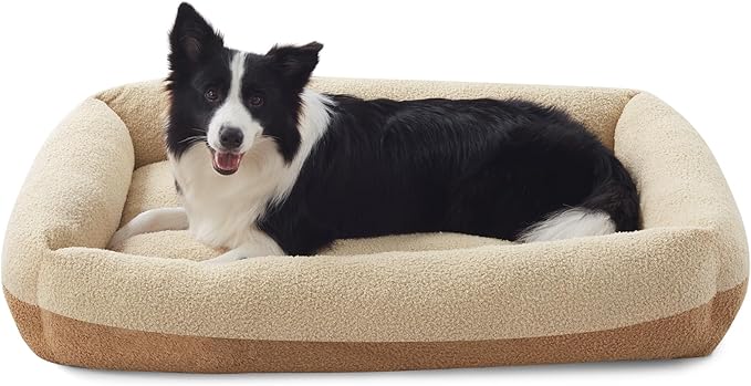 FURTIME Washable Dog Bed Large Sized Dogs, Washable Comfy Fluffy Large Dog Bed, Removable Zipper Cover Machine Wash, Soft Orthopedic Bed Durable Pet Cuddler with Anti-Slip Bottom, 36"x27"x8", Beige
