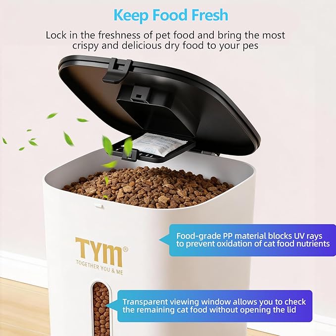 TYM Automatic Cat Feeder with Camera, 5G WiFi Auto Cat Dog Food Dispenser with APP Remote Control, 7L Large Food Storage for Multiple Pets, Scheduled Feeding, Stainless Steel Bowl, Easy Clean