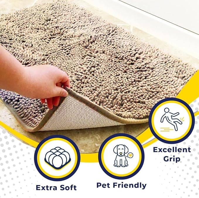 Muddy Mat® | Super Absorbent Door Mat Indoor, Microfiber Quick Dry Chenille Entryway Rug, Non-Slip Front Door Mat, Indoor Mats for Entryway, Machine Washable Pet Rug, Beige 24"x96"