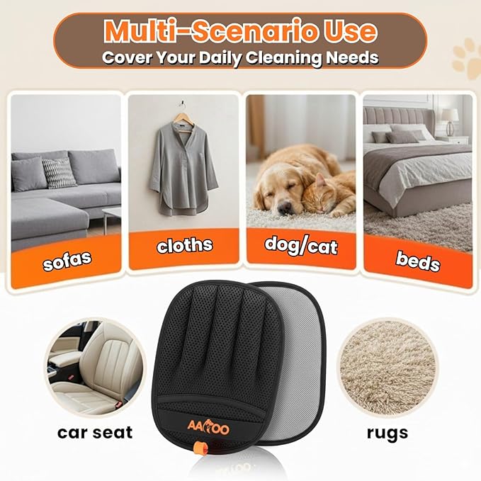 Pet Hair Removal Glove for Cats & Dogs with Silicone Pet Toothbrush – Reusable Magic Brush – Five-Finger Electrostatic Pet Hair Remover Glove for Laundry, Couch, Carpet & Car Seat