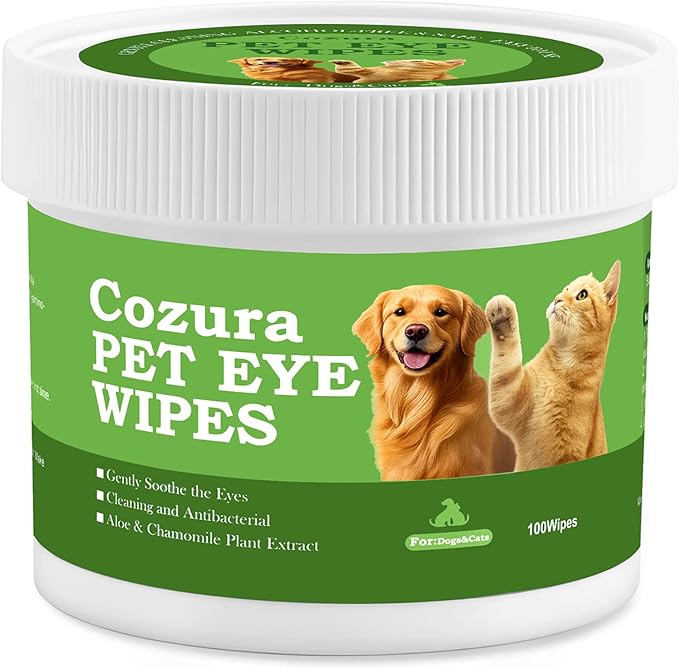 Dog Eye Wipes, Tear Stain Remover for Dogs & Cats - 100ct Hypoallergenic Pet Eye Cleaning Pads for Crust, Gunk & Discharge - Gentle Grooming Wipes for Sensitive Eyes, Wrinkles & Folds