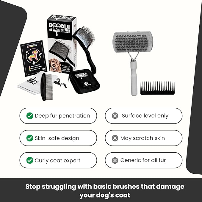 Slicker Brush for Dogs Kit Includes Comb Treat Pouch Bag and Guide Turns Stressful Grooming into bonding While Gently detangles matted Curly Wavy Coats.