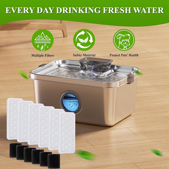 Accessories Set (Replacement Filter & Water Pump Sponge) for Pet Water Fountain- 6 pcs Packed Filters and 6 pcs Packed Sponges, Fits PETIMI 2 Gallons and 3 Gallons Pet Fountain Series