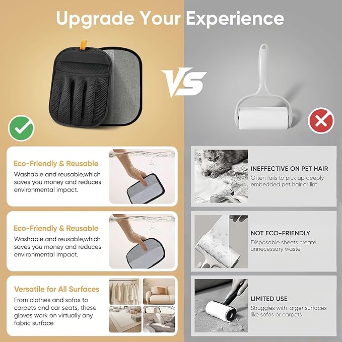 Newly Upgraded Five-Finger Electrostatic Pet Hair Remover Glove for Cats & Dogs Reusable Pet Hair Remover Tool for Clothing, Couch, Carpet, Furniture, Car Seat 3