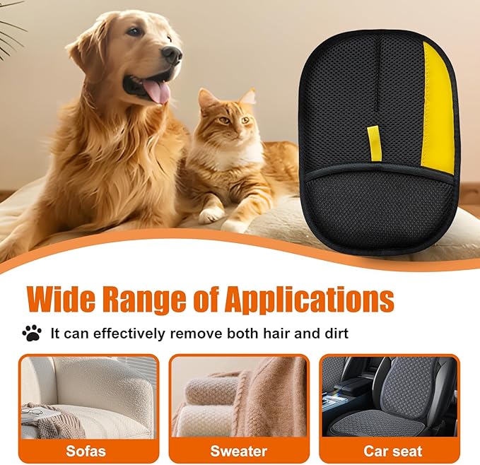 Upgraded Pet Hair Removal Glove: Reusable Deshedding Grooming Tool Cats & Dogs - Efficient Electrostatic Remover for Couch Carpet Car Seats & Bedding - Dual Directional Bristles for Gentle Cleaning