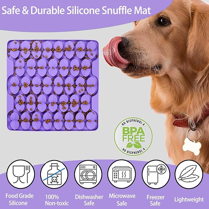 Dog Lick Mat & Snuffle Mat for Dogs – Slow Feeder Licking Mat with Suction Cups, Dog Enrichment Toys for Anxiety Relief, Training Smell & Natural Foraging, Slow Eating for Large Breed（Large Silicone ）