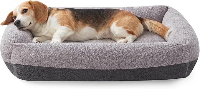 FURTIME Washable Dog Bed Medium Large Size Dogs, Rectangle Comfy Fluffy Pet Bed, Removable Zipper Cover Machine Wash, Soft Orthopedic Bed Durable Pet Cuddler with Anti-Slip Bottom, 30"x24"x8", Grey