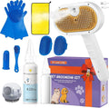 Pet Steam Brush Set for Dogs & Cats, Includes 3-in-1 Self Cleaning Spray Comb, Waterless Shampoo, Defur Tool, Bath Gloves, Bath Brush, Tooth & Ear Brush, Towel (11PCS)