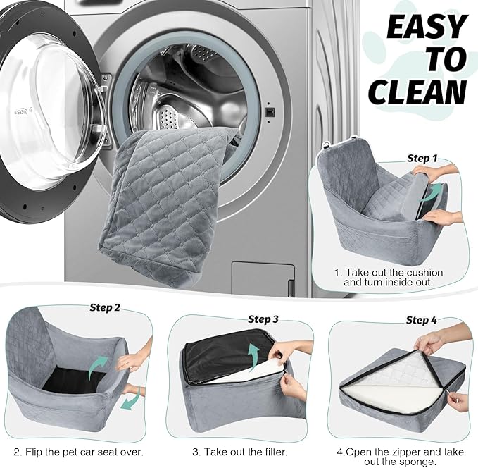 Dog Car Seat for Medium Dogs Up to 40lbs,Fully Detachable and Washable,Easy to Install with Adjustable Straps,Anti-Slip Base Travel Car Bed for Pets,2 Side Pockets(Grey,Medium)