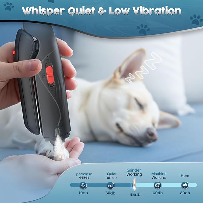 2-in-1 Dog & Cat Nail Clippers and Grinder with Light – Safety Guard to Avoid Overcutting, Sharp Blade, Painless Quiet Pet Nail Claw Trimmers, Professional Grooming Tool for Large Small Pets