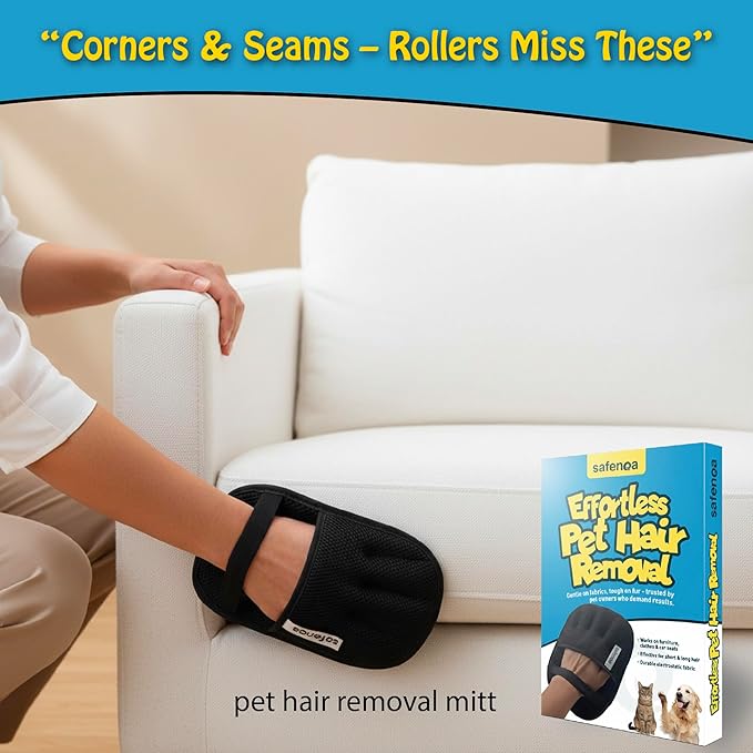 Pet Hair Removal Glove – Electrostatic Reusable Mitt, Effortless dog hair remover for Couch, Furniture, Clothes & Car Seats – Ambidextrous One-Glove – Cat Hair Remover Furniture Magic Brush Pet Hair