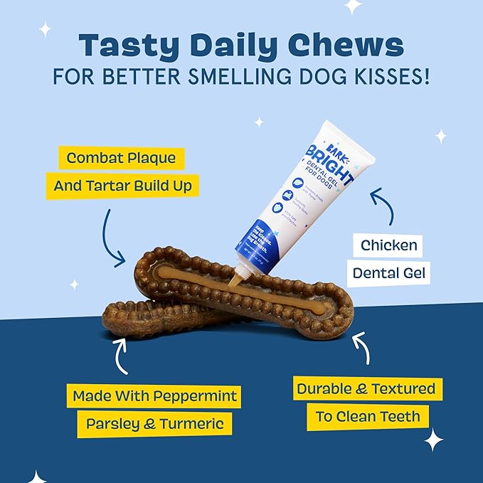 Barkbox Bright Durable Dog Dental Kit for Tough Chewers, 15 Chew Sticks & Toothpaste - Medium Breeds