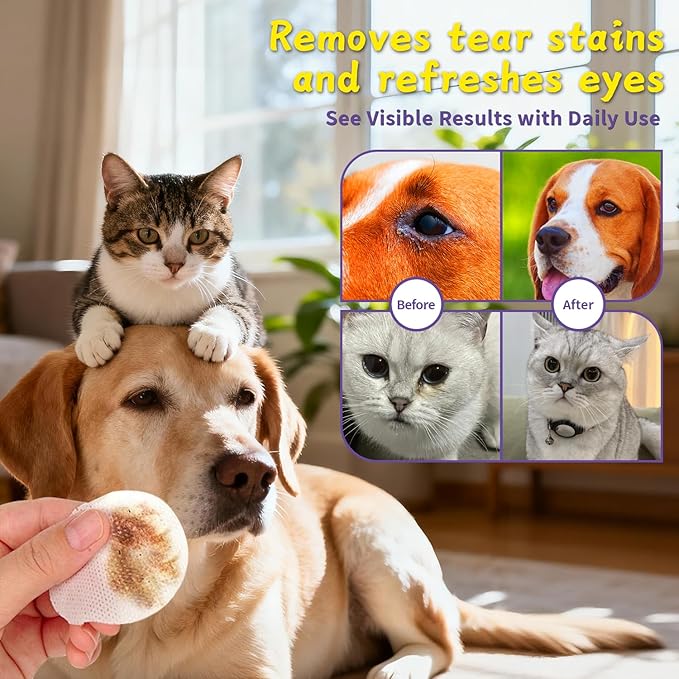 Eye Wipes for Dogs and Cats, Tear Stain Remover for Dogs, Gently Cleans Tear Stains and Debris, Safe for Sensitive Eyes, 120 Count