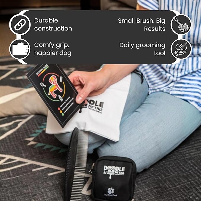 Slicker Brush for Dogs Kit Includes Comb Treat Pouch Bag and Guide Turns Stressful Grooming into bonding While Gently detangles matted Curly Wavy Coats.