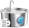 Cat Fountains for Drinking Stainless Steel: 108oz/3.2L Cat Water Fountain Led Light - Running Pet Water Fountain Filtered - GIOTOHUN Faucet Like Pet Water Fountains for Cats Indoor with 9 Filters