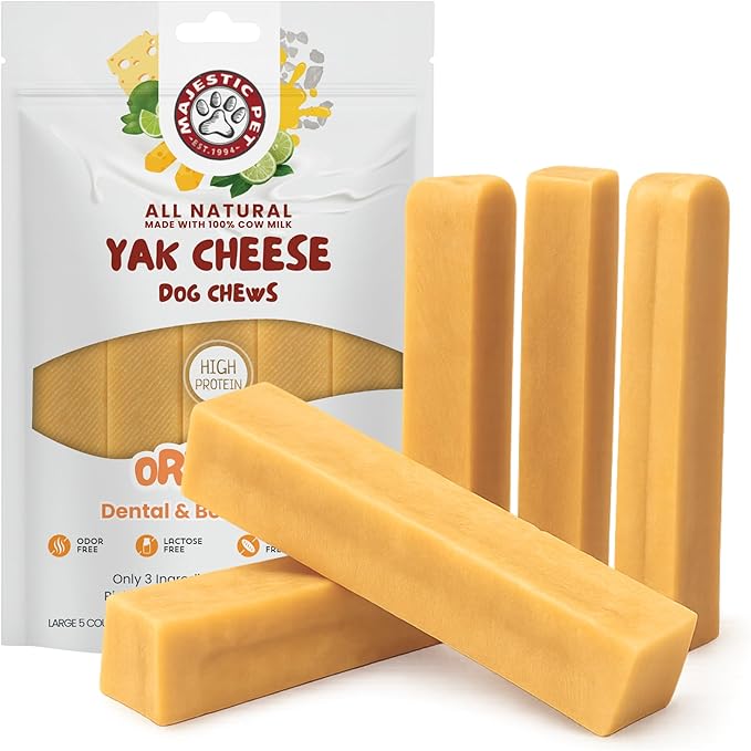 Majestic Pet Himalayan All-Natural Yak Style Cheese Dog Chews Made with 100% Cows Milk- Long Lasting Dental Chew for Dogs - Healthy Pet Treats (Dental & Bone Support, Large, 5 Pack)