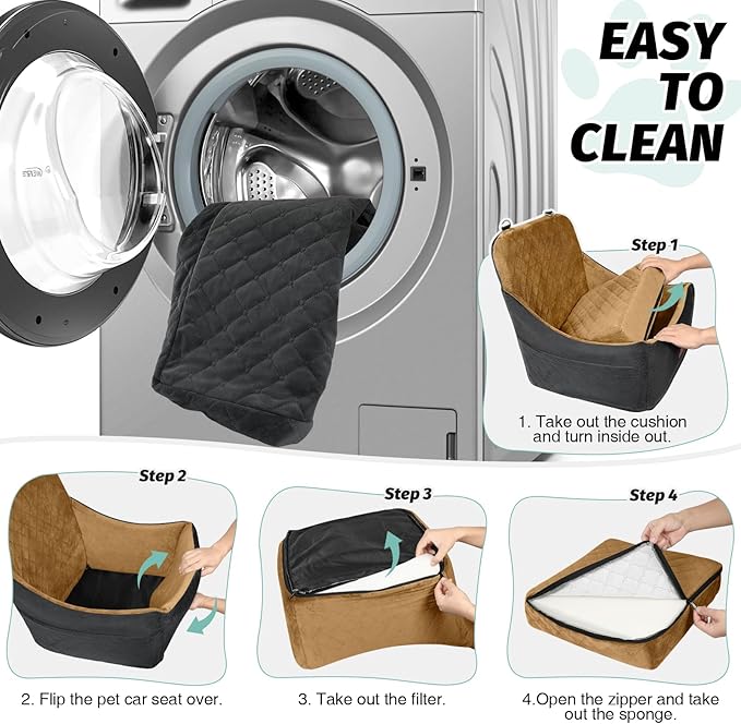 Dog Booster Car Seat for Medium Dogs Up to 40lbs Pets,Easy to Install,Fully Detachable and Washable,Anti-Slip Base,Snug Puppy Car Seat with 2 Clip-On Leashes(Black/Coffee,Medium)