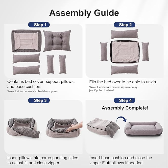 FURTIME Washable Dog Bed Medium Large Size Dogs, Rectangle Comfy Fluffy Pet Bed, Removable Zipper Cover Machine Wash, Soft Orthopedic Bed Durable Pet Cuddler with Anti-Slip Bottom, 30"x24"x8", Grey