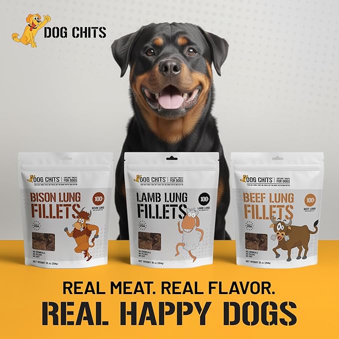 Dog Chits Beef Lung Fillets Dog and Puppy Treats – All Natural Chews for Dogs – Grain-Free, High-Protein, Low Fat Single Ingredient Dog Treat – Ideal for All Dogs – Large, 10 oz – Made in USA