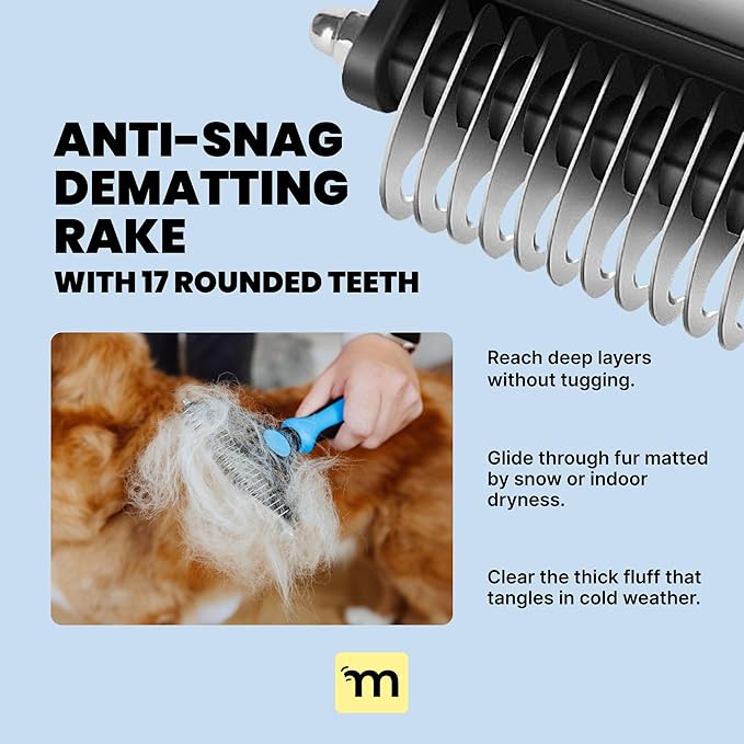 MalsiPree Dog Brush - Large, Black - 2-in-1 Undercoat Rake & Dematting Rake - Shedding Brush & Deshedding Tool for medium to Large Double-Coated Dogs & Cats