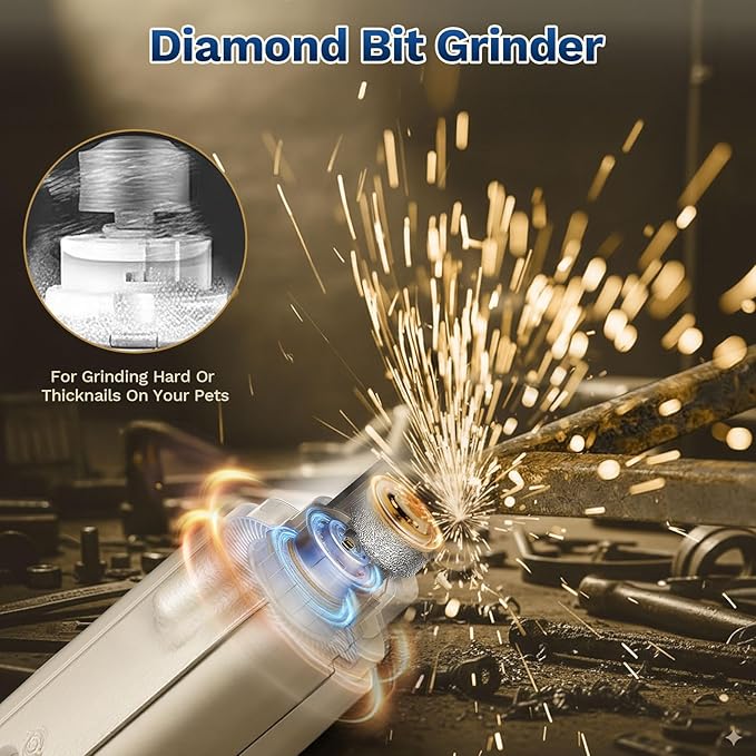 2-in-1 Dog & Cat Nail Clipper with Grinder - Dual Highlight LED Reduce Over-Trimming, Long Battery Cordless USB-C Rechargeable, Safety Lock & Catcher Cap, Quiet Home Grooming for Small Large Pets