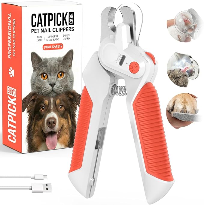 Dogs & Cats Nail Clippers with Light – Safety Guard Pet Nail Trimmer Reveals The Quick, Stainless Steel Blades, Beginner Friendly Grooming Tool for Home Use, Suitable for Small, Medium & Large Pets