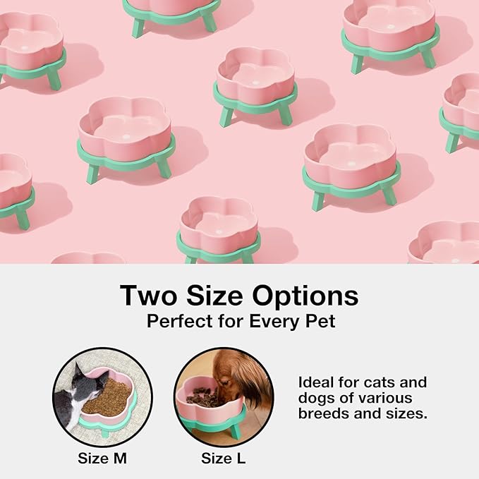 VETRESKA Elevated Dog Bowls Large, 64OZ Ceramic Raised Dog Bowl with Bamboo Stand, Flower-Shaped Food Water Bowl, Pet Feeding Dish Bowls for Medium/Large Dogs and Cats